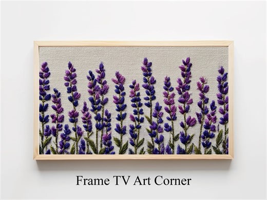 Cottagecore Lavender Frame TV Art, Rustic Botanical Embroidery Art, Nature TV Screensaver, Calming Digital Download, Instant Display Art 221 - Etsy