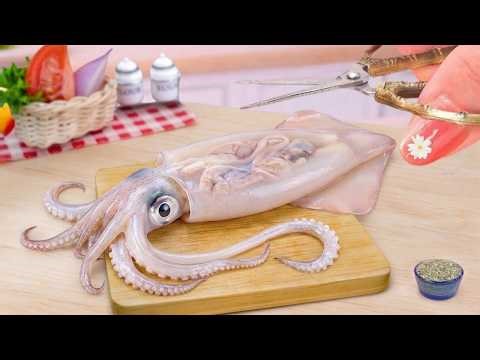 Miniature Cooking Squid Idea 🦑 Delicious Stuffed Squid with Rice Recipe Tutorial | Mini Yummy