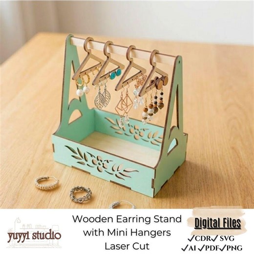 Wooden Earring Stand With Mini Hangers, Laser Cut Jewelry Organizer, Earring Holder Display - Etsy