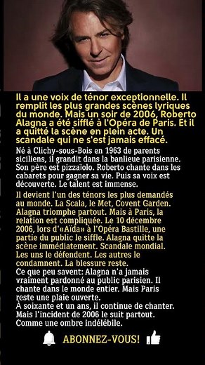 Roberto Alagna : Le ténor français que l'Opéra de Paris a sifflé