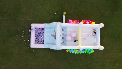 25FT Commercial Grade White Bounce House, Inflatable Obstacle Course w/Water Slide for Adult Big Kid 5-12, (100% PVC) (Splash Water Pool) (1100w Blower) for Backyard Birthday Wedding Party Macaroon