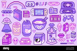 Pixel art 8 bit objects. Retro digital game assets. Set of Pink fashion icons. Vintage girly stickers. Arcade Computer video. Characters dinosaur pony Stock Vector Image & Art - Alamy