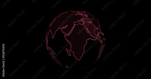 4K rotating digital earth with black background. Red planet world spinning symbolizes a big data and future technology.