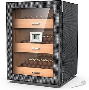 Amazon.com: Mojgar Humidor Large Capacity (150 Cigars), Magnetic Door/Carbon Fiber/Vintage High-End Style Cigar Humidor, 3-Layer Cedar Wood Tabletop Humidor with Humidifier & Electronic Hygrometer, Gift for Men : Health & Household