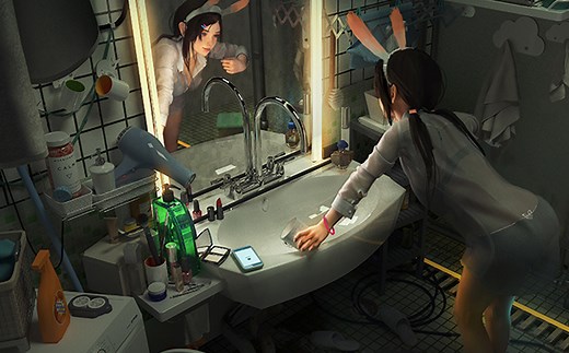 【3D辅助绘画】【创作过程】 画面精度不够 来一点3D模法