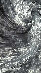 Liquid vortex looping animation. Black and white spiral flow. Vertical format.