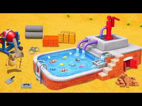 DIY Science Project Mini Water Well - Building a Modern Brick Swimming Pool with Water Slide