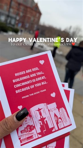 Downtown Cincinnati shared some Valentine’s Day love with the city’s incredible Clean & Safe Ambassador team! Their hard work and dedication keep the streets welcoming, safe, and full of smiles every day. Downtown Cincy loves them and all that they do! 💌❤️ | Downtown Cincinnati