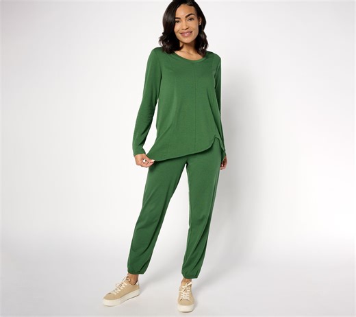 AnyBody Lounge Cozy Jersey Knit Jogger with Yoke Detail - QVC.com