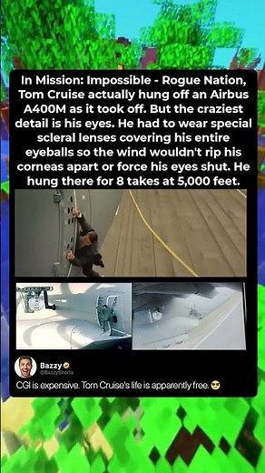 In Mission: Impossible – Rogue Nation (2015), Tom Cruise hung off a plane at 250mph