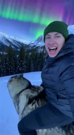 Riding a Giant Wolf Through Snowy Mountains