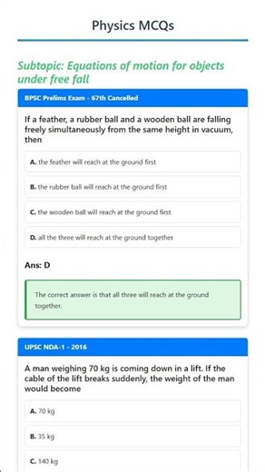 Equations of motion for objects under free fall