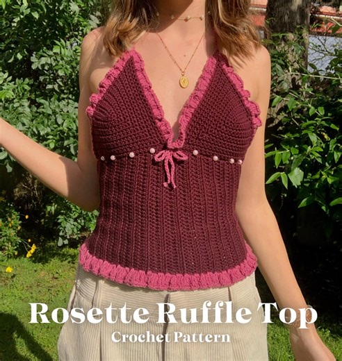 Rosette Ruffle Top PDF Crochet Pattern - Beaded Bow Summer Top - Etsy