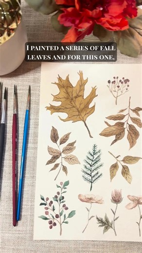 Mixing cozy autumn tones 🍂 For this watercolor leaf, I blended golden brown and deep espresso hues to capture that perfect fall vibe. I used this painting in several of my fall patterns that you can shop on pillows, mugs, blankets, phone cases and more on my website to bring a touch of cozy seasonal charm into your home. ✨ #watercolorartist #surfacepatterndesign #fallwatercolor #autumnart #artistreel #watercolorpainting #creativeprocess #artreel #watercolorberries #fallhomedecor #artinspired #p