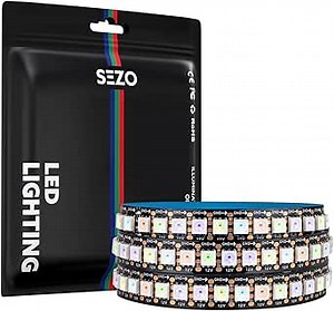 SEZO WS2815 (Upgraded WS2812B) Individually Addressable RGB LED 3.3ft 144 Pixels 5050 SMD Dual Signal Dream Full Color Flexible Strip Light IP30 DC12V Black PCB