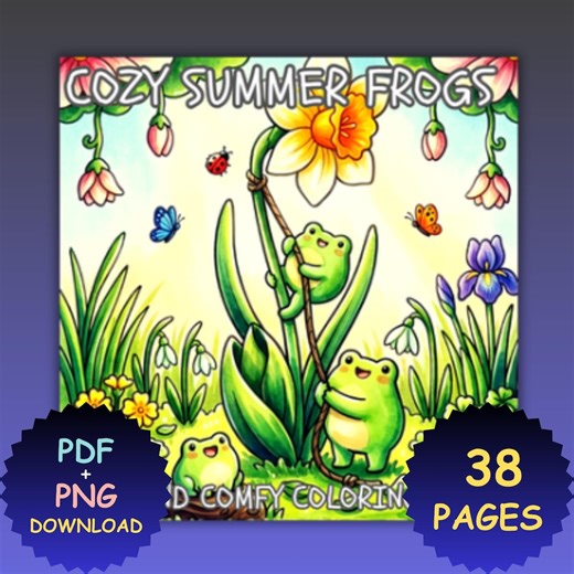 Cozy Summer Frogs Coloring Book | Bold Easy Frog Pages (PDF PNG Download) - Etsy