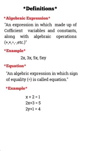 Algebraic Expression vs Equation | Easy Definitions with Examples | Math Short