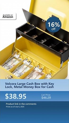 Volcora Large Cash Box with Key Lock, Metal Money Box for Cash