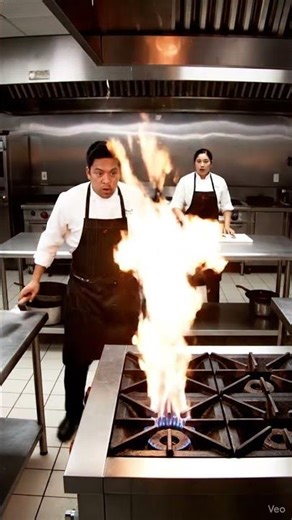 Sudden Gas Flame Scares Kitchen Staff 🔥 #KitchenFire #CloseCall #CCTV