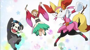 Serena, Pancham and Braixen compete in the Dendemille Town Pokémon Showcase, creating a spectacle of purple sparkles and pillars of fire! ✨🔥 Will their performance win Serena her first Princess Key? | Pokémon