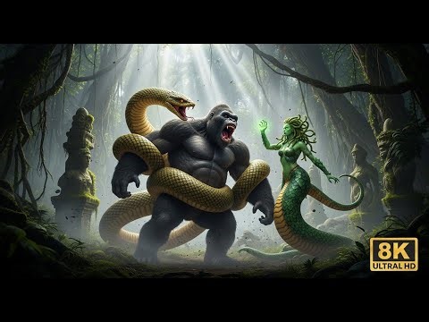 Epic King Kong vs. Serpent & Medusa: Hyper-Realistic Jungle Cinematic Scene