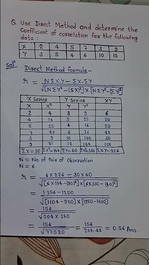 Karl Pearson's Coefficient of Correlation with direct method #correlation #biostatistics