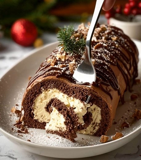 Classic Yule Log Cake – Festive Christmas Dessert Ingredients For the Chocolate Sponge Cake: 4 large eggs, separated 3/4 cup granulated sugar (150 g) ...... Full Recipe in Coʍmеոτ 💬 | Ella Recipes