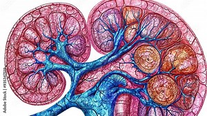 Anatomical image of the human kidney in cross section. disorders of kidney physiology,