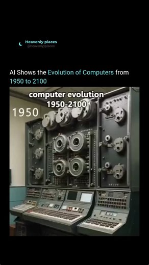 heavenly places on Instagram: "AI shows the evolution of the computer from 1950 to 2100 🖥️✨ From room-sized machines of the 50s to the powerful devices we carry in our pockets today, and even futuristic tech powered by AI & quantum computing in the future. (@evotimelab) brings this incredible timeline to life, showing just how far technology has come—and where it might be heading. 🚀 🎥video Credits :- @evotimelab DM for video Removal No copyright infringement #evolution #timelapse #trend #real