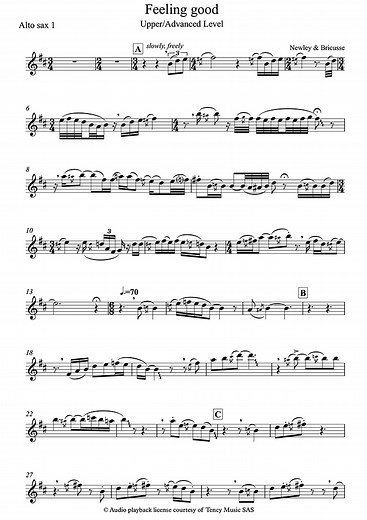 Feeling Good (niveau avancé, sax alto) (Michael Bublé) - Partition Saxophone