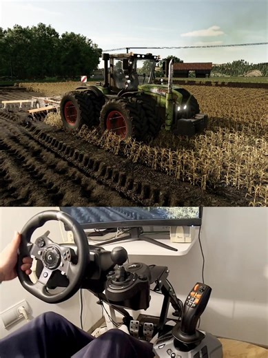 Claas Xerion 3800 plowing Steering Wheel Thrustmaster Farmstick #dkgc #fs25 #claas #farming #farm
