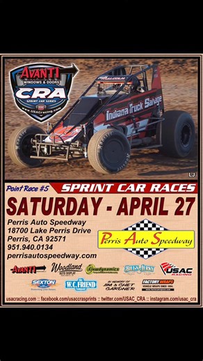 This Saturday at Perris Auto Speedway! | USAC CRA Sprint Car Series
