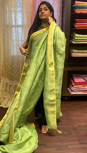 Linen saree with sequence thread embroidered design and woven zari border Code 11416 For queries WhatsApp 9846355800 or call 04844044800 | AshimaFashionstore
