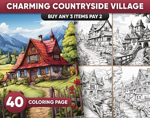 Village Charm Coloring Book: 40 Countryside Scenes (printable PDF) - Etsy