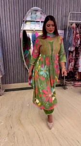 Teej special festivals are coming guys Beautiful pure maslin nayra cut with digital print with muslin afghani with lehriya dupatt Sizes-38-44 Order now at-9065125000,9266644485 Available on both stores #aarfakurti #teejspecial #greenbeauti #festivespecial #muslin #afghani #nayra #wholesale #exhibition | Aarfa Creations