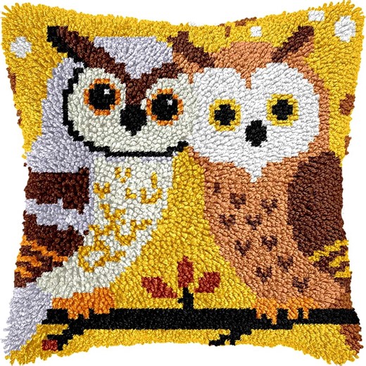 Diy Latch Hook Kits For Adults Owl Cross Stitch Sofa Cushion Cover With Latch Hook Tool Fit For Kids And Adults 17X17In