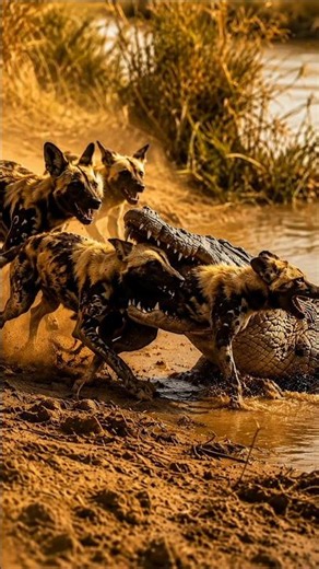 Wild Dogs Attack a Giant Crocodile | Unbelievable Wildlife Fight 🐊🔥