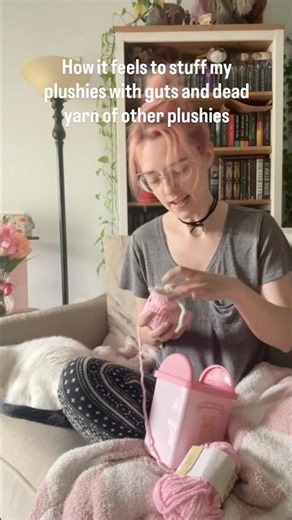 Stuffing my plushies with other plushie guts like #lalala #crochet #amigurumi #yarn