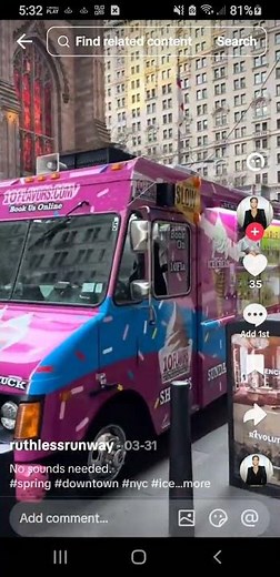 Pink New York City Ice Cream Truck Playing Pop Goes The Weasel Mark IV in Manhattan, NY (3-31-2026