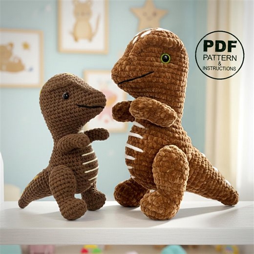 Raptor Dinosaur Crochet Pattern PDF. Dino Amigurumi. Low Sew. - Etsy