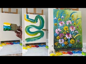 How to Paint a Colorful Wildflower Meadow | Easy Acrylic Painting Tutorial for Beginners #027