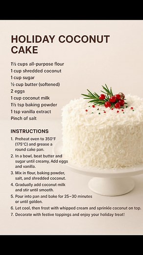 64K views · 321 reactions | Holiday Coconut Cake — soft, fluffy, and full of flavor! 便 Topped with creamy frosting and coconut flakes, this festive cake is perfect for holiday gatherings. A sweet way to spread joy this season!  #fblifestyletyle #sweets #FoodieLove #homemade #cakedesign | HappyHealthy Bites | Facebook