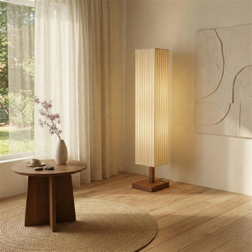 Minimalist Wooden Floor Lamp – Soft Warm Ambient Light for Modern Japandi Interiors - Etsy