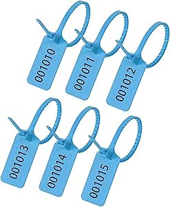 100pcs Plastic Tamper Seals, Zip Ties for Fire Extinguishers Pull Tite, Pull Tight Safety Disposable Numbered Self-Locking Tags (Blue)