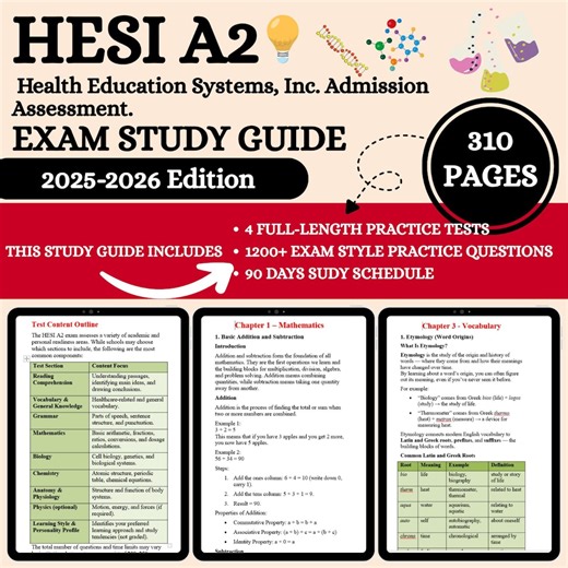 Hesi A2 Study Guide 2026 | Hesi A2 Exam | Hesi A2 Gateway | Hesi Study Guide | Hesi Admission Assessment | Hesi A2 Entrance | Hesi Study - Etsy UK