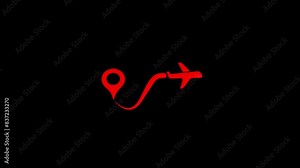 Animated Airplane route path icon. The flight path of the aircraft from the point of location along the line.