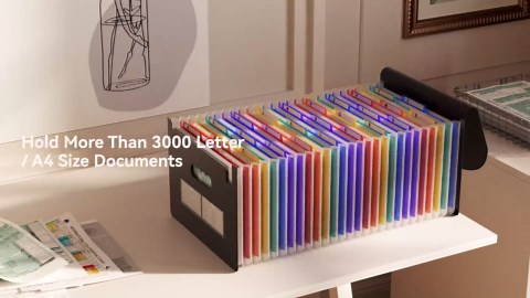 ABC life 26 Pockets File Organizer, Expanding File Folder A4 Letter Size, Portable Monthly Paper Bill Tax Receipt Organizer, Document Holder with Labels, A-Z Alphabetical Colored Tabs - Black