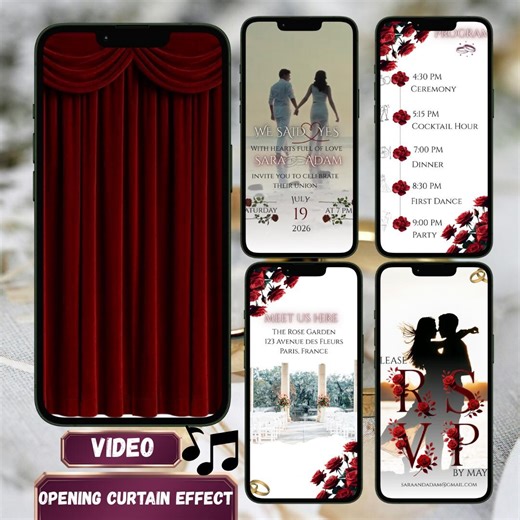 Red Roses Video Invitation With Opening Curtain , Wedding Video Invitation , Romantic Animated Wedding Invite , Save the Date Invitation - Etsy