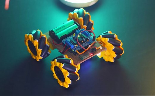 自制Arduino Mecanum车轮蓝牙控制车使用Arduino UNO，L293D电机驱动器，HC-05