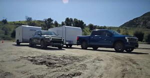 Watch a Rivian R1T and Ford Lightning electric truck go head-to-head in a towing test [Video]